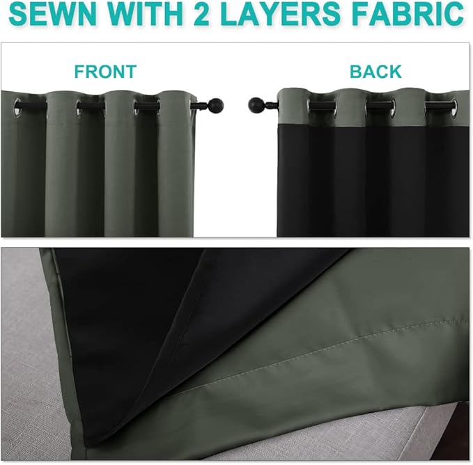 NICETOWN 100% Blackout Curtains 60" Long, Pair of Energy Smart & Noise Blocking - Image 5