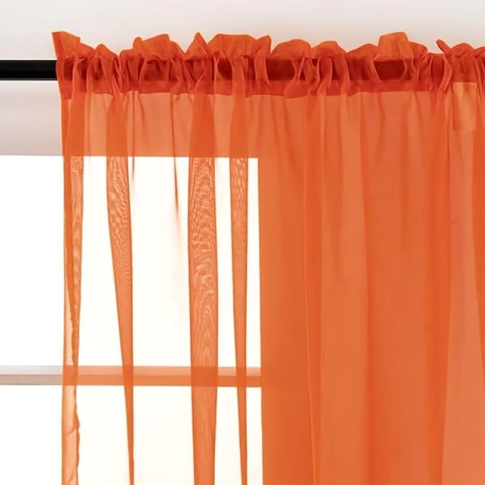 SpaceDresser Burnt Orange Sheer Curtains 4 Panels Rod Pocket Semi-Sheer Curtain - Image 3