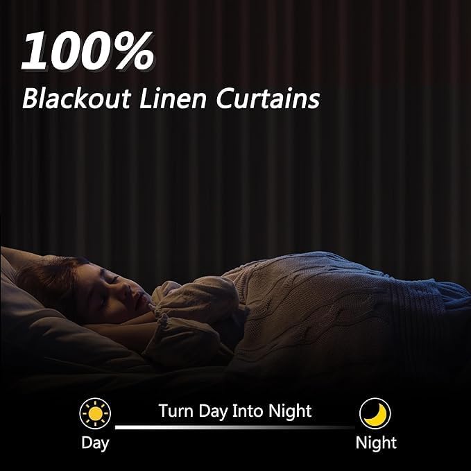 Guken Cream 100% Blackout Linen Curtains 38 Inch Wide by 80 Inch - Image 2