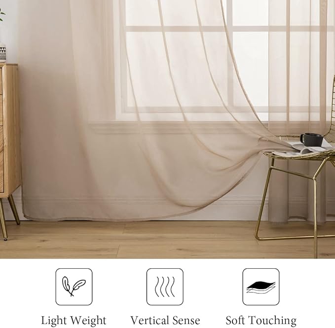 MIULEE 2 Panels Solid Color Sheer Window Curtains Elegant Window Voile - Image 4