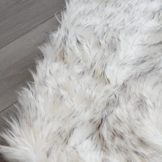 ORINOVA White and Grey Faux Fuzzy Fur Sheepskin Washable Area Rugs - Image 8