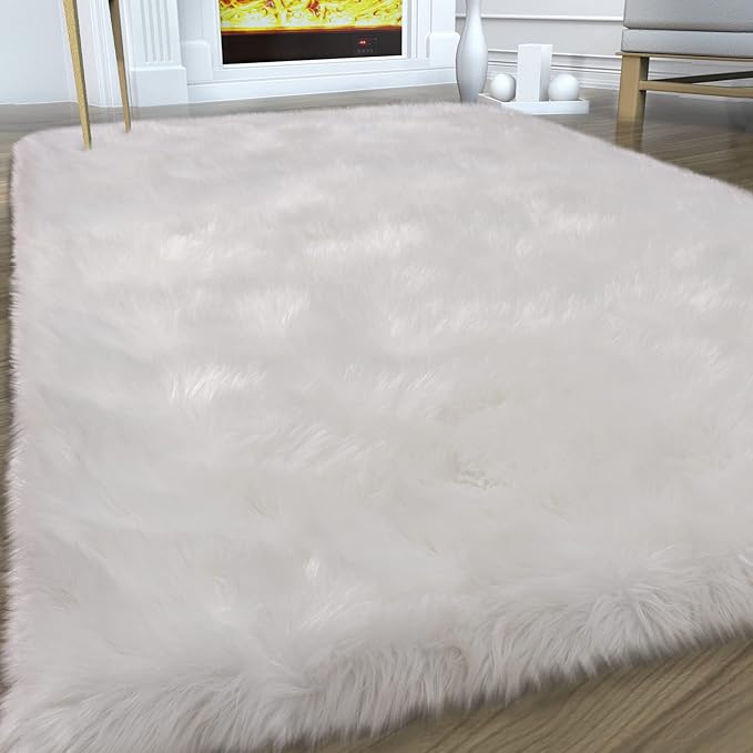 Fluffy Area Rug, Furry Bedside Nursery Rug Plush Indoor Floor Carpet - Image 2