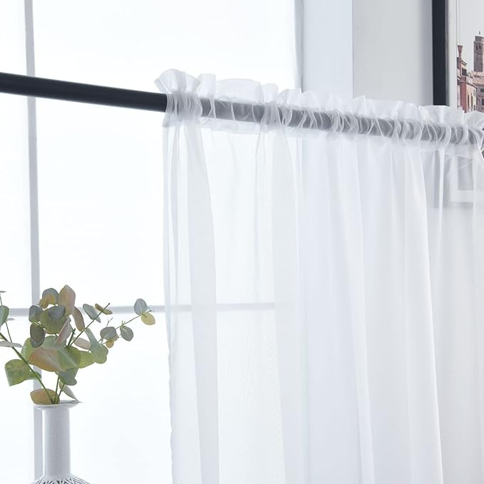 SpaceDresser White Kitchen Sheer Valance Curtains 24 Inch, Voile Sheer Cafe - Image 4
