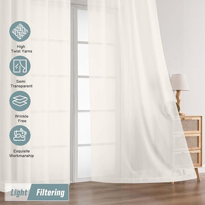 Ivory Sheer Curtains for Windows 108 inches Long 2 Panels Set, Soft Lightweight - Image 5