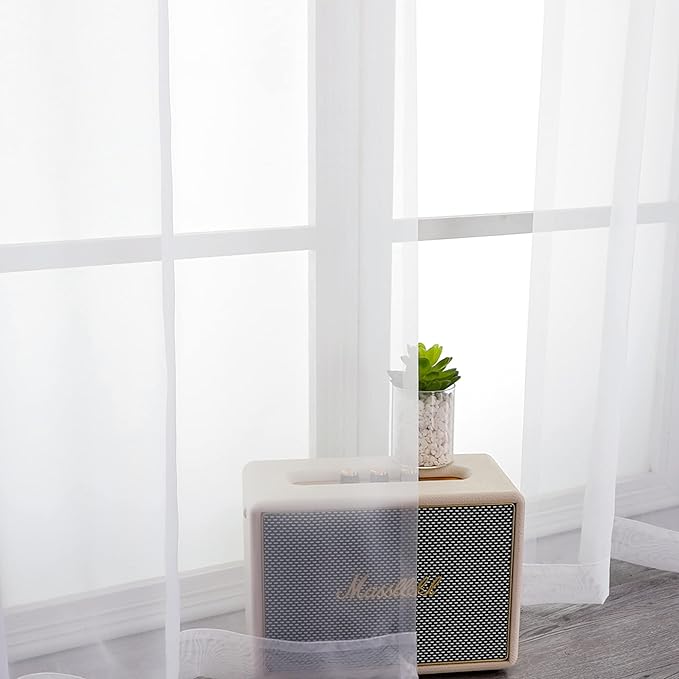 OWENIE Sheer White Curtains, Sheer Curtains 63 inch Length 2 Panels Set - Image 7