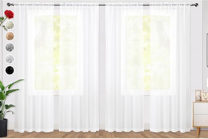 SpaceDresser Sheer White Curtains 4 Panels Rod Pocket Semi-Sheer Curtain 108 by SpaceDresser