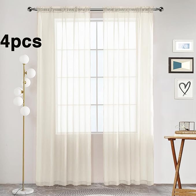 SpaceDresser Ivory Sheer Curtains 4 Panels Rod Pocket Semi-Sheer Curtain 45 - Image 2