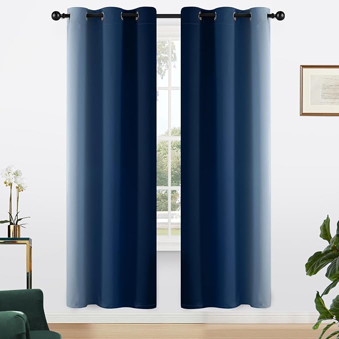 Yakamok Blue and Greyish White Ombre Curtains, Room Darkening Gradient Color - Image 2