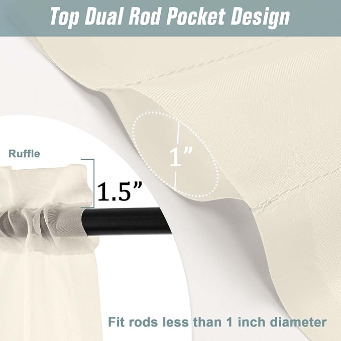 Cream Sheer Curtains 90 Inches Long 2 Panels, Light Filtering Solid Sheer - Image 3
