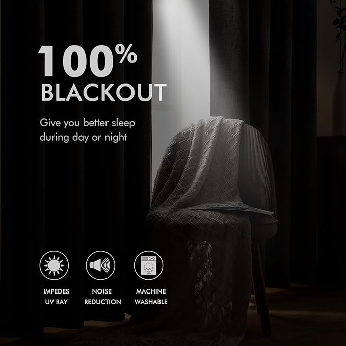 MIULEE Linen Curtains for Bedroom 100% Blackout Thermal Insulated Glacier Gray - Image 3
