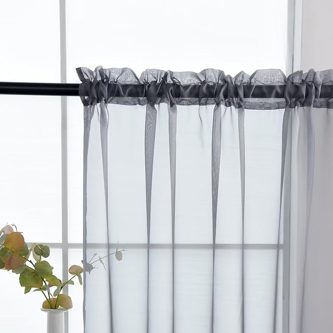 SpaceDresser Basic Rod Pocket Sheer Voile Window Curtain Panels Grey 1 Pair 2 - Image 4