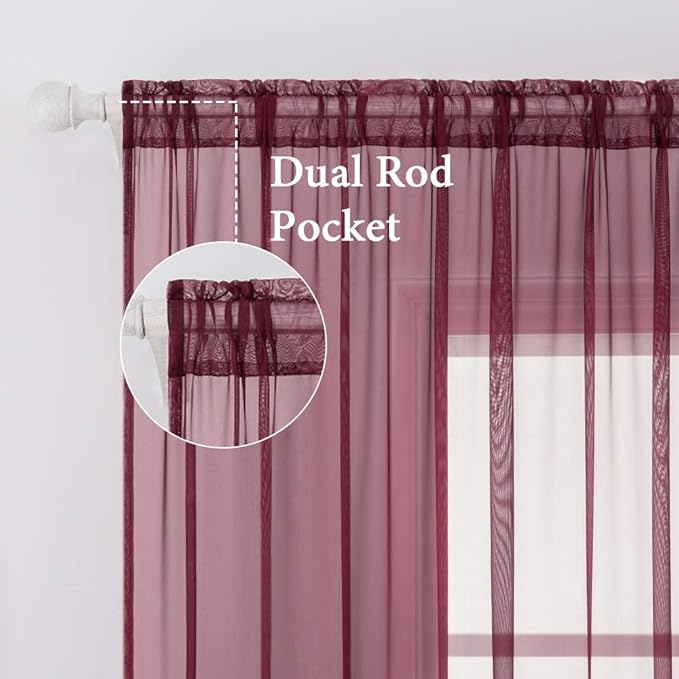 MIULEE 2 Panels Solid Color Sheer Christmas Window Curtains Elegant Window - Image 2