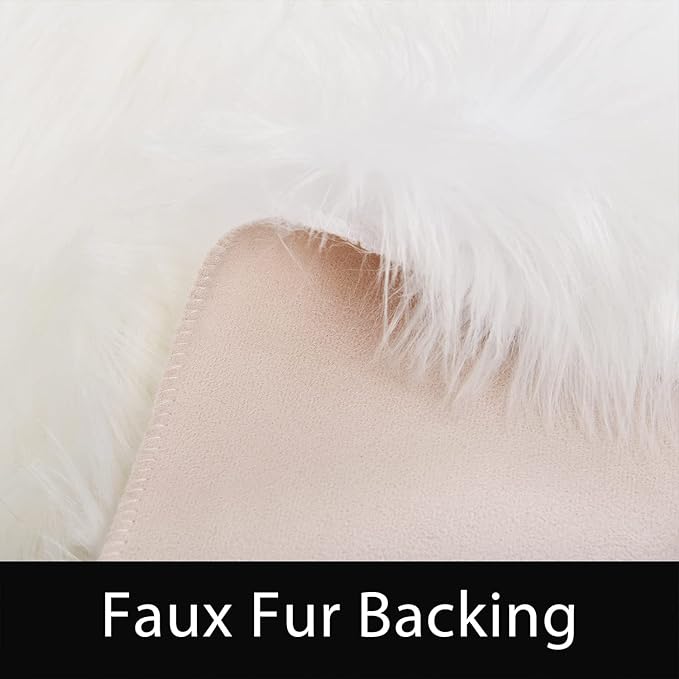 Latepis Round Rugs 8ft White Circle Area Washable Fluffy Rug Faux Fur Soft - Image 3