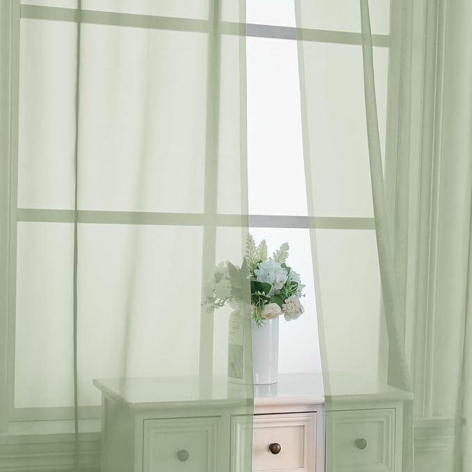 OVZME Light Green Sheer Curtains 72 Inches Long 2 Panels - Image 7
