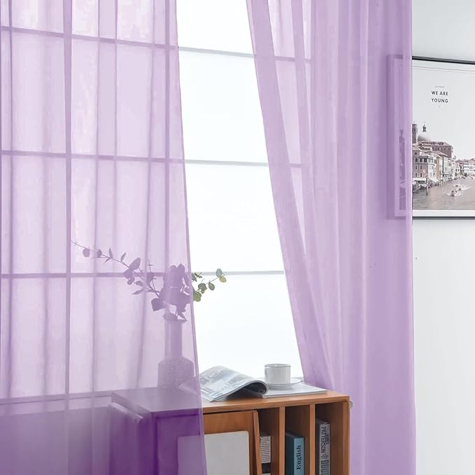 SpaceDresser Sheer Voile Window Treatment Rod Pocket Curtain Panels - Image 3
