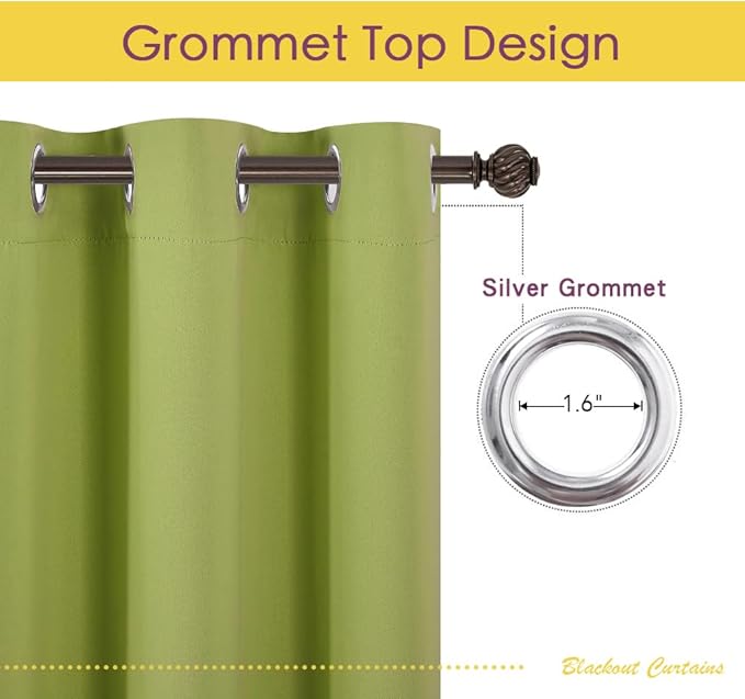 NICETOWN Blackout Curtains for Bedroom, Fresh Green, 42 W by 80 L, Thermal - Image 2