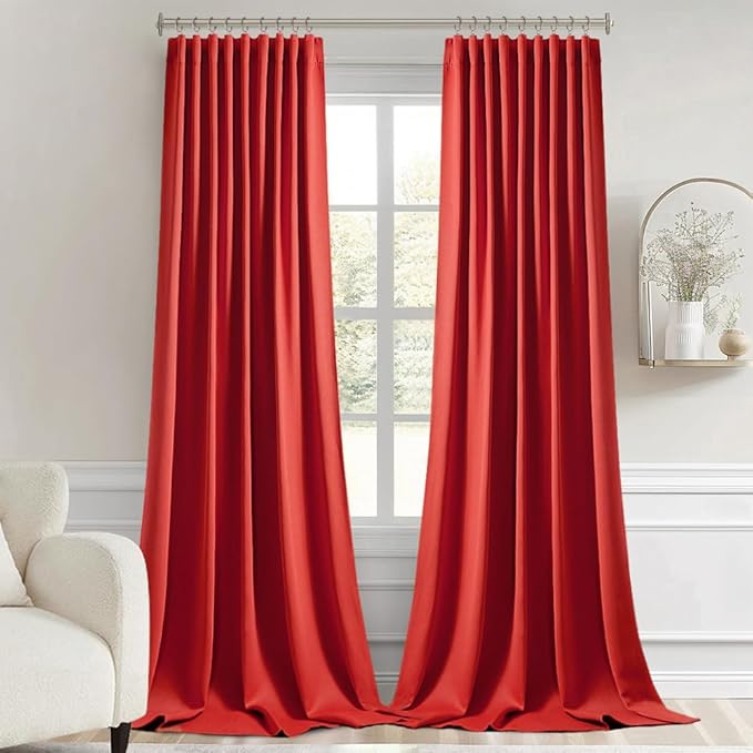 MIULEE Christmas Red Back Tab Blackout Curtains 102 Inch Long 2 Panels Set - Image 9