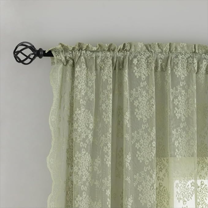 YJ YANJUN Vintage Lace Curtains 84 Inch Long- Victorian Floral Pattern Sheer - Image 3