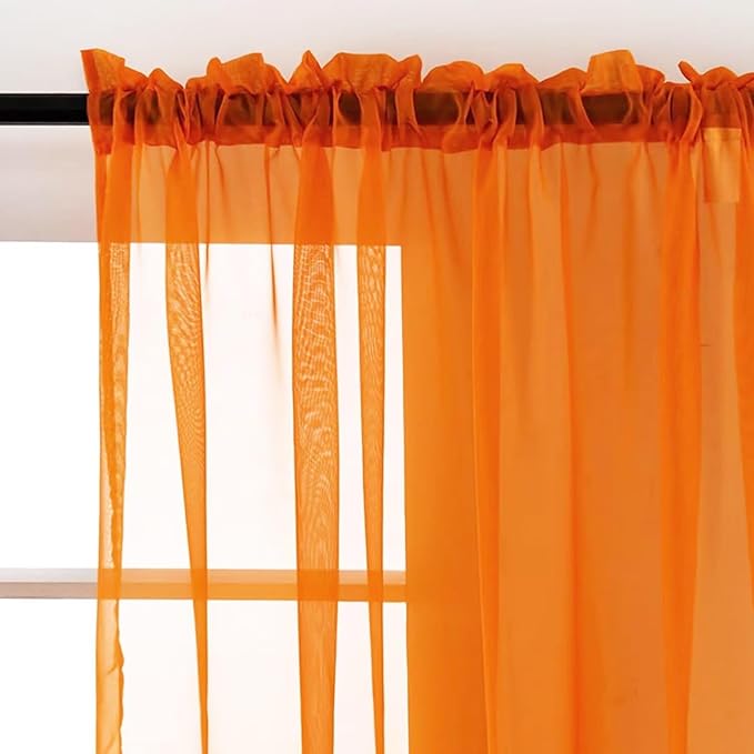 SpaceDresser Orange Sheer Curtains 4 Panels Rod Pocket Semi-Sheer Curtain 72 - Image 3