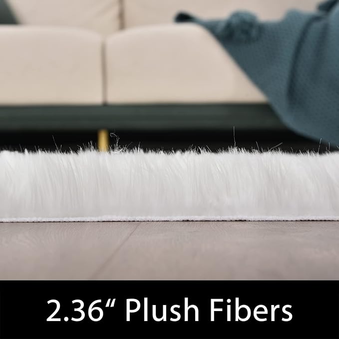 Latepis White Round Rug 3ft Faux Sheepskin Fur Fluffy Circle Rugs - Image 3