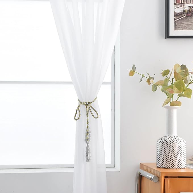 SpaceDresserWhite Kitchen Sheer Valance Curtains 36 Inch, Voile Sheer Cafe - Image 6