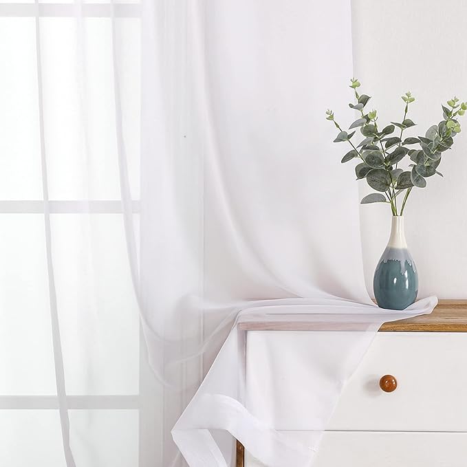 OWENIE Sheer White Curtains, Sheer Curtains 63 inch Length 2 Panels Set - Image 8