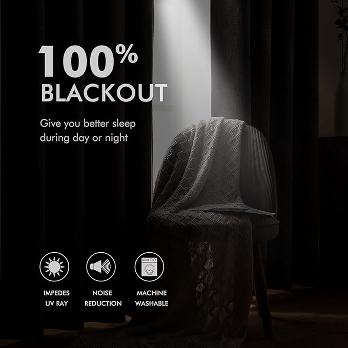 MIULEE Linen Curtains for Bedroom 100% Blackout Thermal Insulated Birch Grommet - Image 3