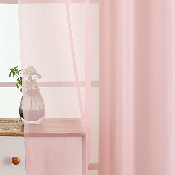 Blush Pink Valances for Windows 14 inch Length 2 Panels, Small Voile Sheer - Image 4