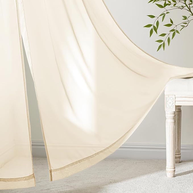 MIULEE Butter Cream Sheer Curtains 108 Inches Long, 4 Panels Set, Rod Pocket - Image 3