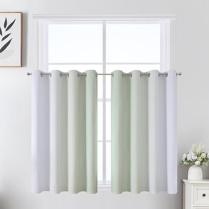 Estelar Textiler Sage Green and Greyish White Ombre Short Blackout Cafe - Image 2