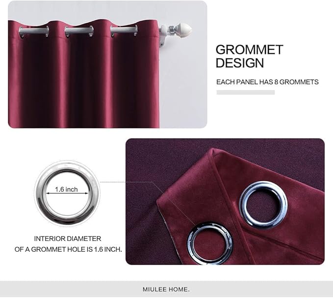 MIULEE Christmas Burgundy Velvet Curtains Solid Soft Red Blackout Curtains - Image 2