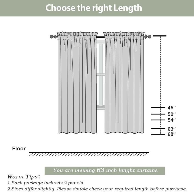 OWENIE Sheer Curtains 63 Inch Length 2 Panels Set, Light Weight Soft Solid - Image 8