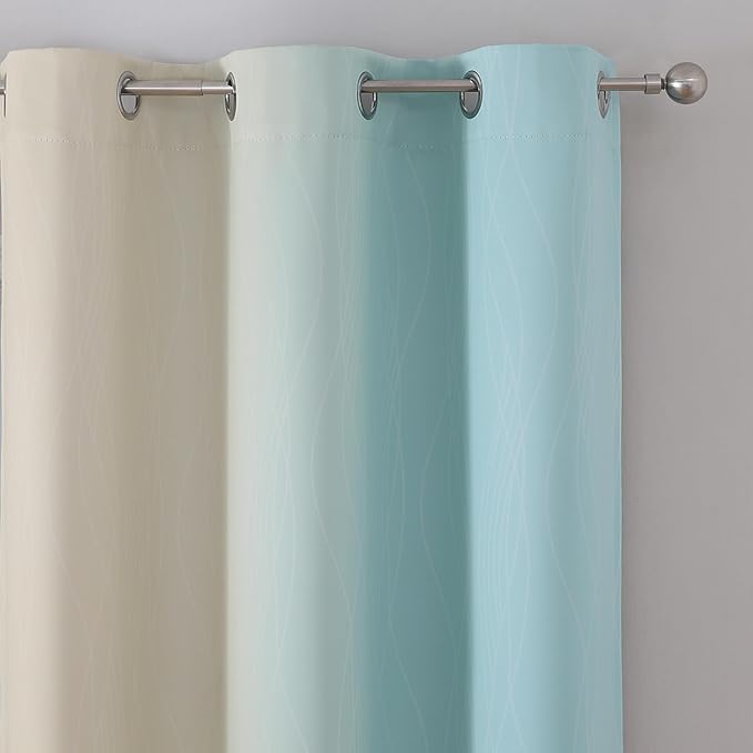 Estelar Textiler Beige and Aqua Ombre Blackout Curtains 54 Inch Length 2 Panels - Image 4