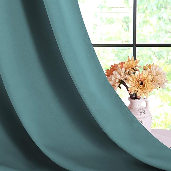NICETOWN Blackout Curtains for Bedroom, Sea Teal, 42 W by 80 L, Thermal - Image 4