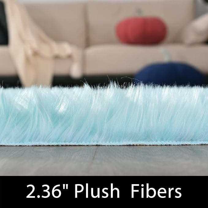 Latepis Blue Rugs for Bedroom Washable 3x5 Faux Sheepskin Fur Rug Fluffy Shaggy - Image 2