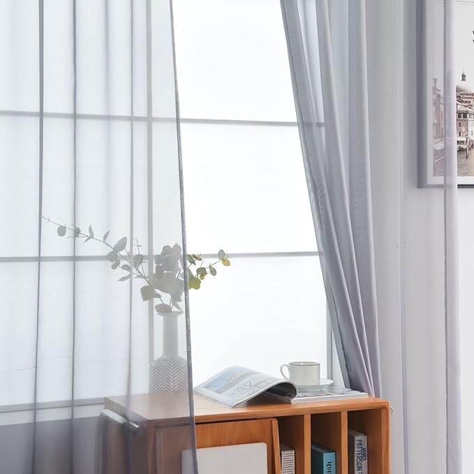 SpaceDresser Basic Rod Pocket Sheer Voile Window Curtain Panels White 1 Pair 2 - Image 2