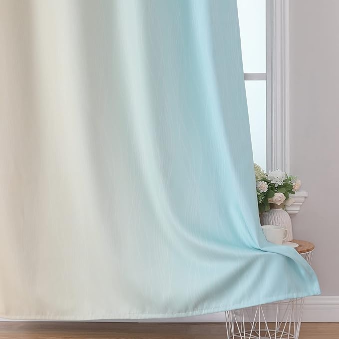 Estelar Textiler Aqua and Beige Ombre Blackout Curtains 72 Inches Length - Image 6