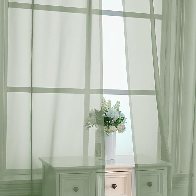 Aiyufeng Sage Green Sheer Curtains 96 Inch Length 2 PCS, Rod Pocket Voile Drapes - Image 6