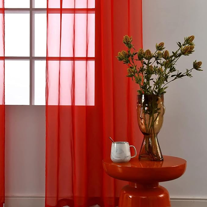 SpaceDresser Sheer Red Curtains 4 Panels Rod Pocket Semi-Sheer Curtain 54 - Image 5