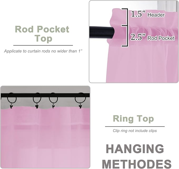 OWENIE Pink Sheer Curtains 120 Inches Long 2 Panels Set, Airy Lightweight Sheer - Image 4