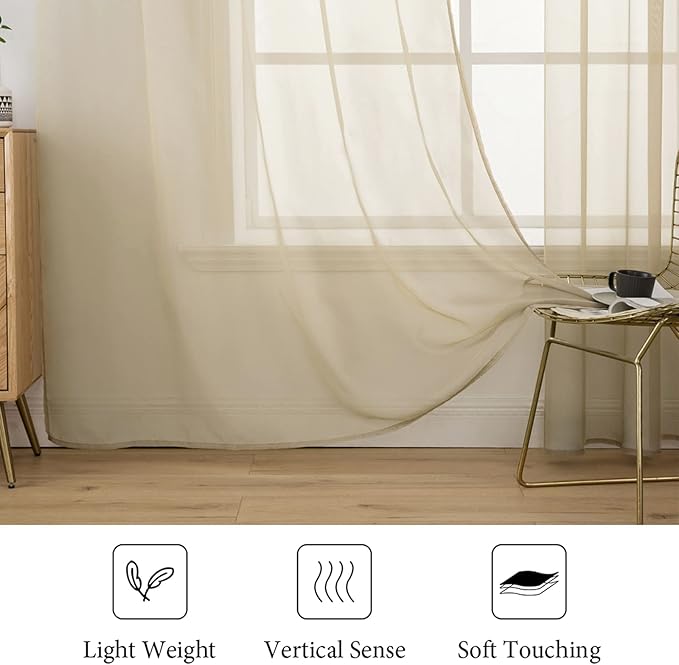 MIULEE Solid Color Sheer Window Curtains Elegant Window Voile - Image 2