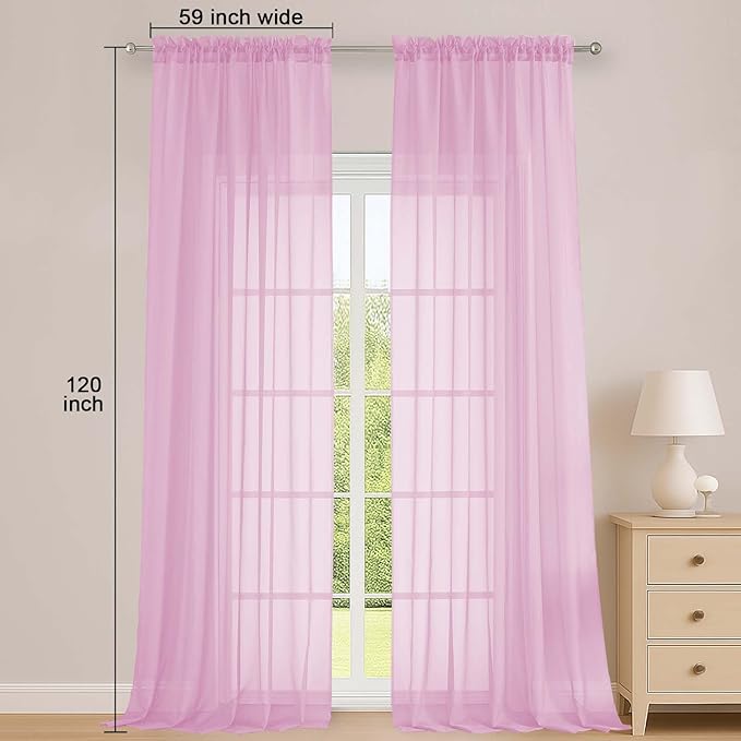OWENIE Pink Sheer Curtains 120 Inches Long 2 Panels Set, Airy Lightweight Sheer - Image 2