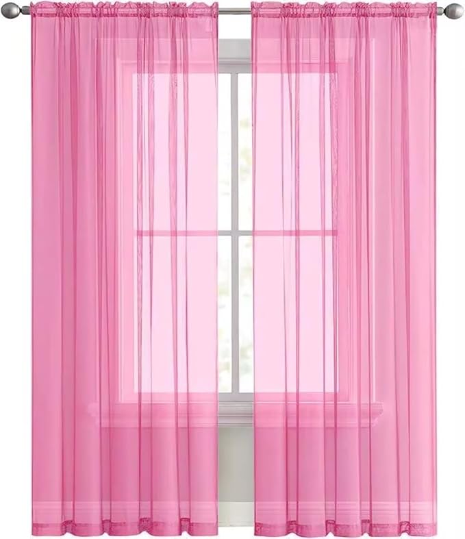 SpaceDresser Basic Rod Pocket Sheer Voile Window Curtain Panels Pink 1 Pair 2 - Image 2