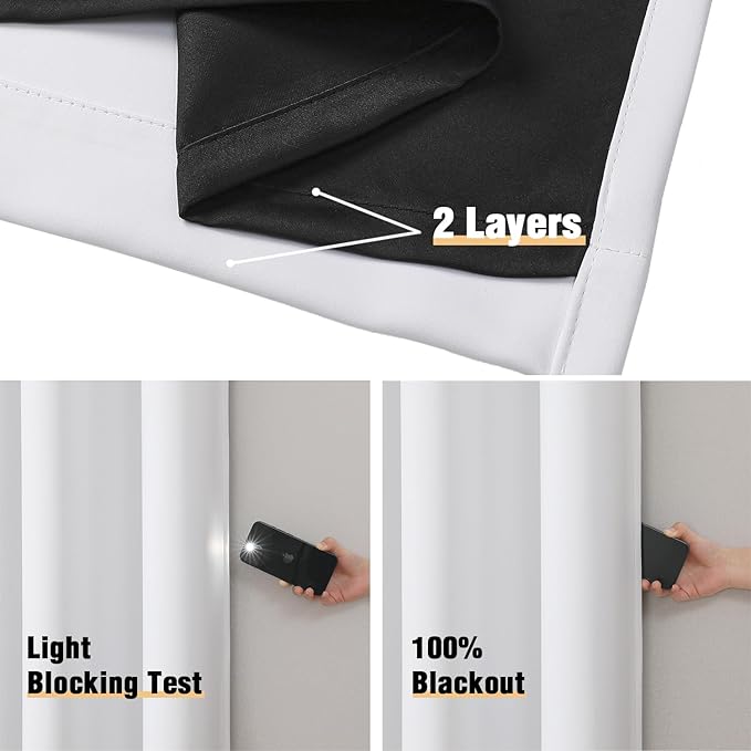 ChrisDowa White 100% Blackout Curtains 120 inch Long - Image 4