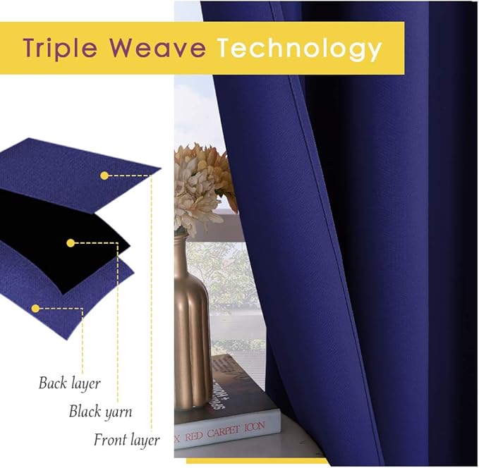 NICETOWN Royal Blue Blackout Draperies Curtains, All Season Thermal Insulated - Image 4