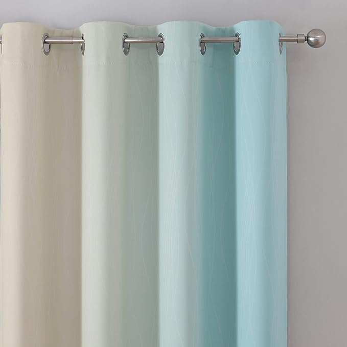 Estelar Textiler Beige and Aqua Ombre Short Blackout Cafe Curtains 36 Inch - Image 4