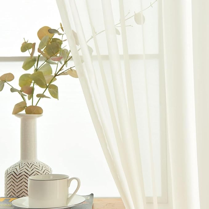 SpaceDresser Ivory Sheer Curtains 4 Panels Rod Pocket Semi-Sheer Curtain 45 - Image 4