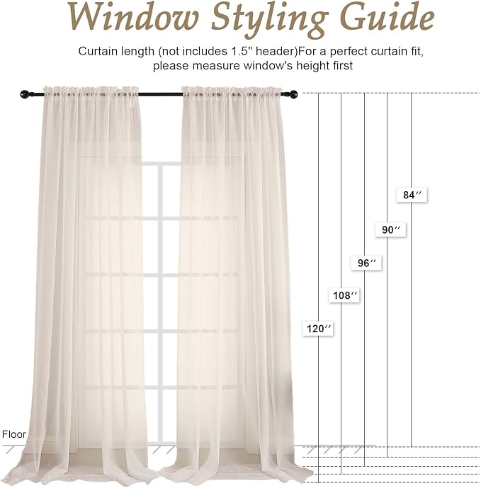 OVZME Cream Sheer Curtains 120 Inches Long 2 Panels Set, 59 Inch Extra Wide - Image 7