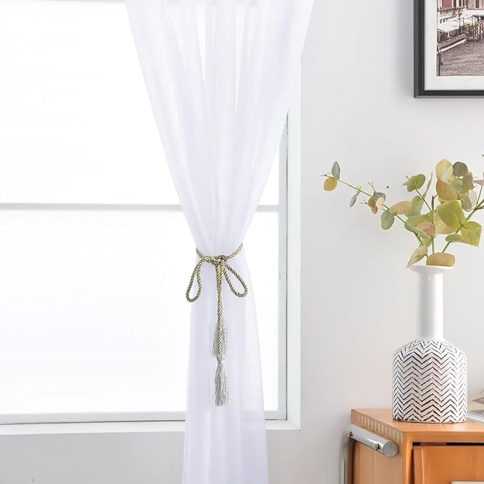 SpaceDresser Optical White Sheer Curtains 4 Panels Rod Pocket Semi-Sheer - Image 5