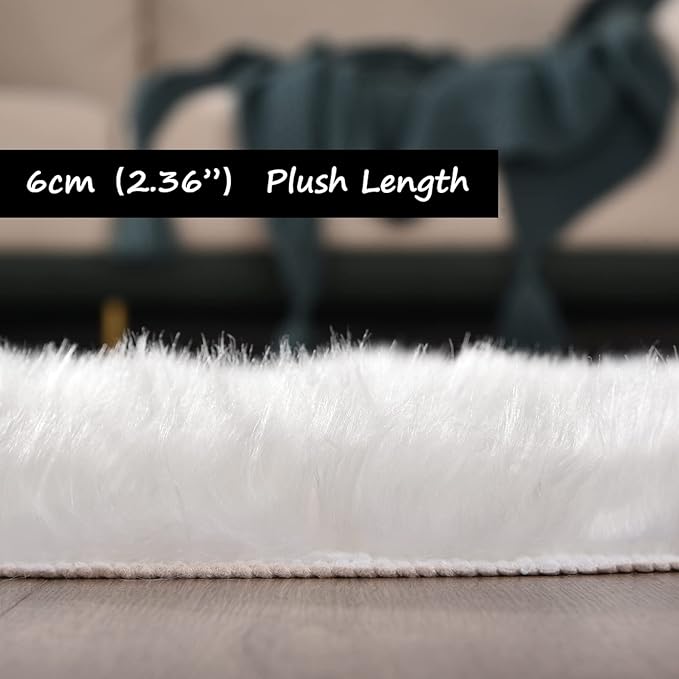 Goolela White Sheepskin Area Rug 5x8 Fluffy Faux Fur Fuzzy Furry Carpet - Image 3
